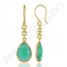 Green Onyx Earrings 925 Solid Silver Earrings 18 K Gold-Plated Earrings