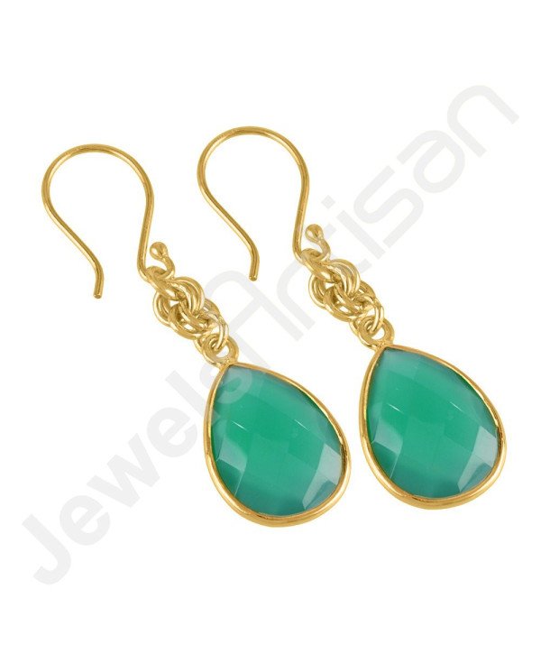 Green Onyx 925 Solid Silver 18K Gold-Plated Earrings