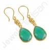 Green Onyx Earrings 925 Solid Silver Earrings 18 K Gold-Plated Earrings