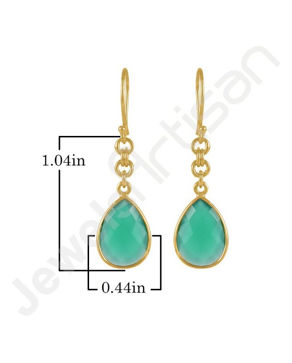Green Onyx 925 Solid Silver 18K Gold-Plated Earrings
