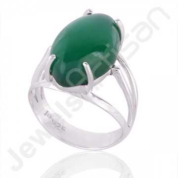 Green Onyx Gemstone Ring 925 Solid Silver Prong Set Ring