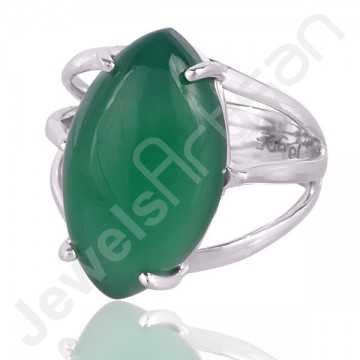 Green Onyx Gemstone Ring 925 Solid Silver Prong Set Ring