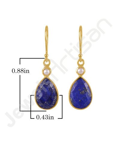 Lapis Lazuli Earrings 18 K Gold-Plated Earrings 925 Solid Silver Earrings