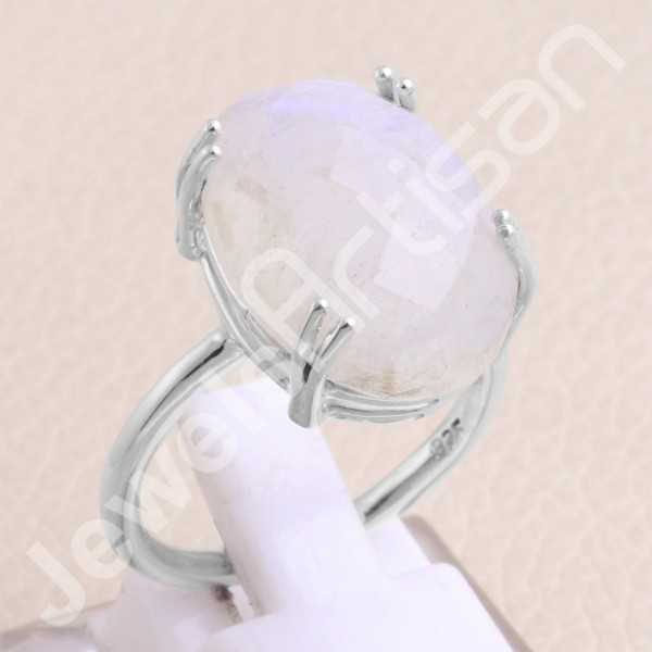 Natural Gemstone Ring Rainbow Moonstone Ring 925 Sterling Silver Ring