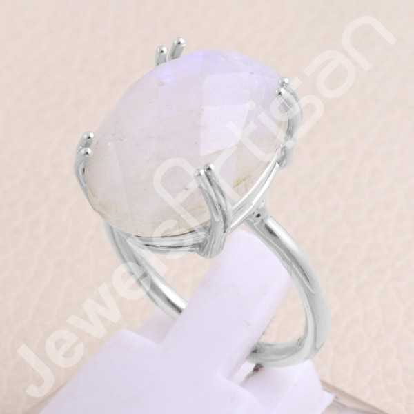 Natural Gemstone Ring Rainbow Moonstone Ring 925 Sterling Silver Ring