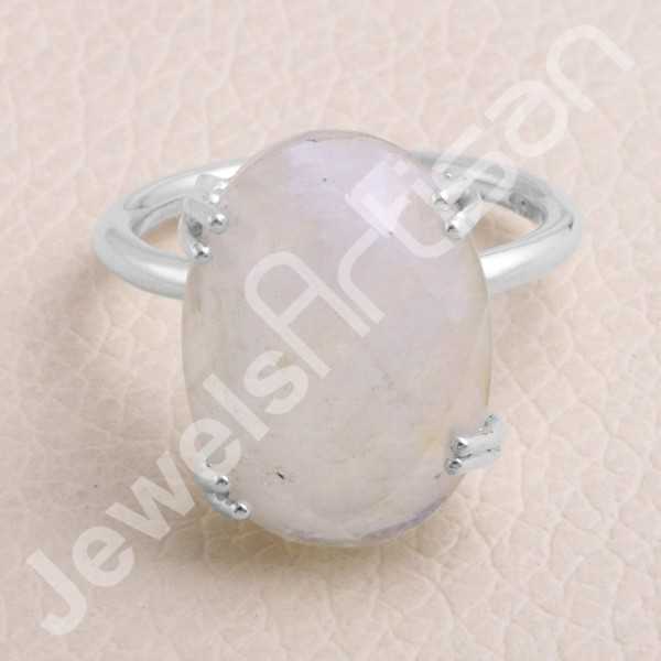 Natural Gemstone Ring Rainbow Moonstone Ring 925 Sterling Silver Ring
