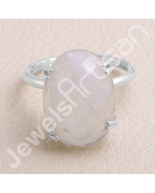 Rainbow Moonstone 925 Sterling Silver Ring