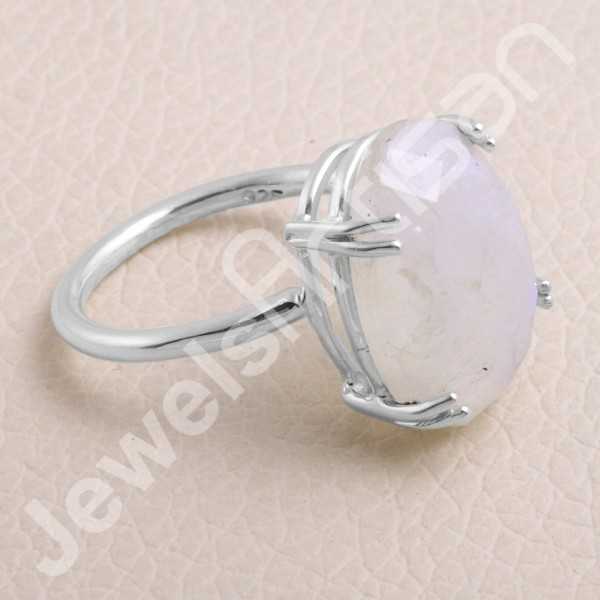 Natural Gemstone Ring Rainbow Moonstone Ring 925 Sterling Silver Ring