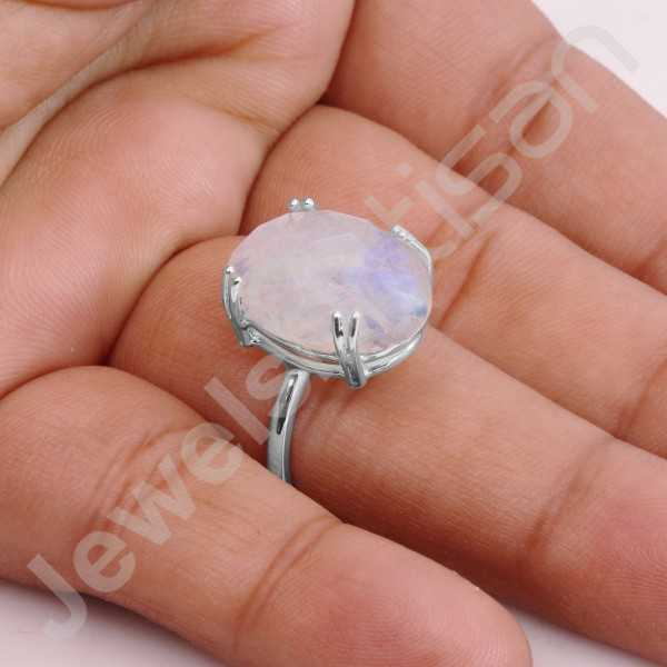 Natural Gemstone Ring Rainbow Moonstone Ring 925 Sterling Silver Ring