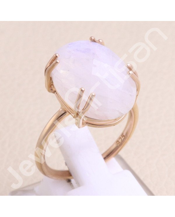 Rainbow Moonstone 925 Sterling Silver Ring Rose Gold-Plated Ring