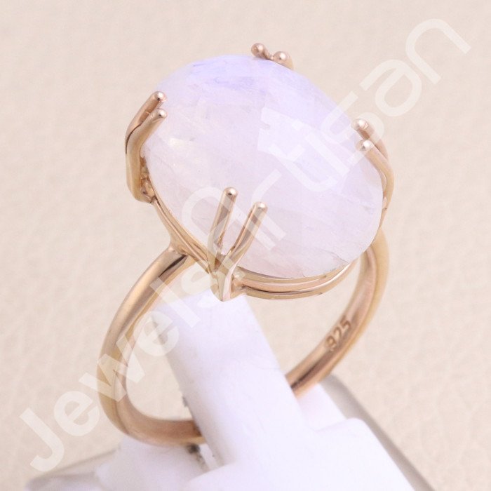 Rainbow Moonstone 925 Sterling Silver Ring Rose Gold-Plated Ring