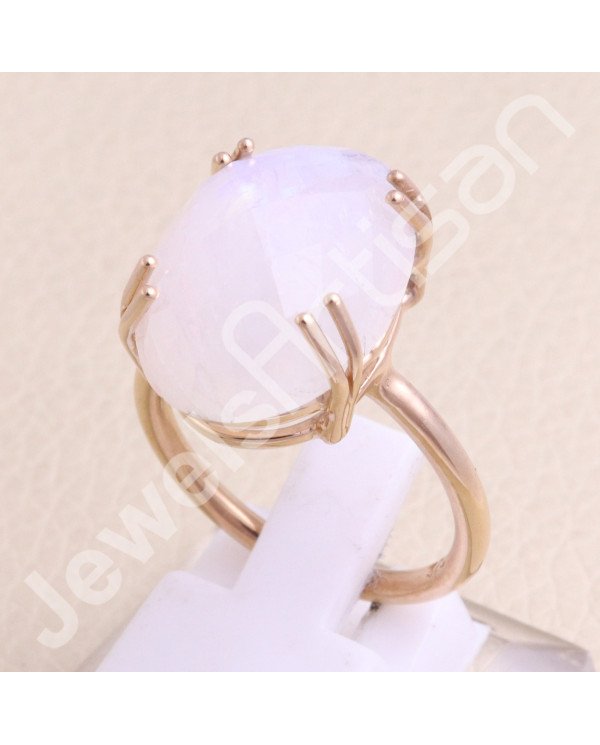 Rainbow Moonstone 925 Sterling Silver Ring Rose Gold-Plated Ring