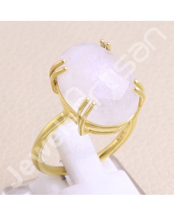 Rainbow Moonstone Gold Vermeil Sterling Silver Ring