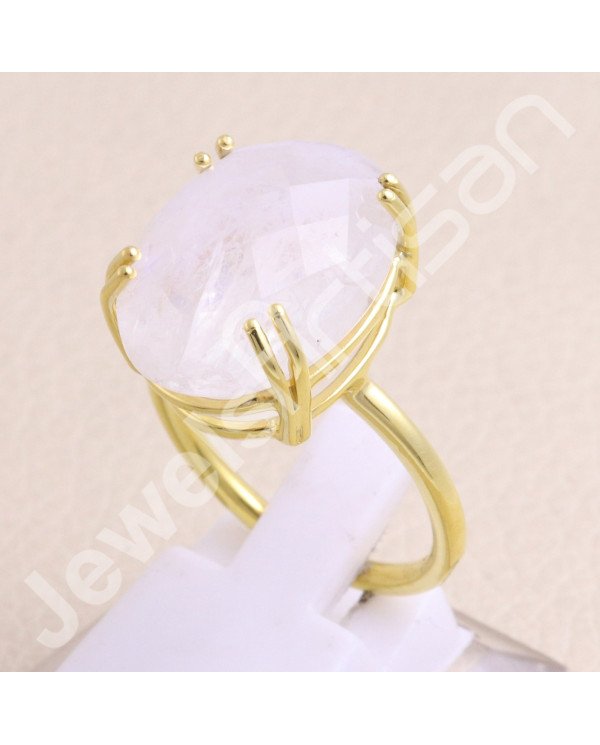 Rainbow Moonstone Gold Vermeil Sterling Silver Ring