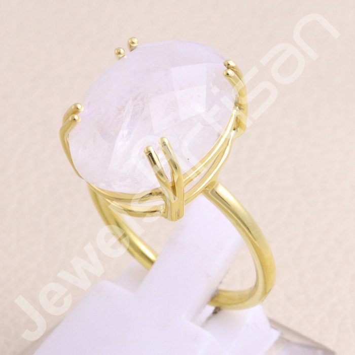 Rainbow Moonstone Gold Vermeil Sterling Silver Ring