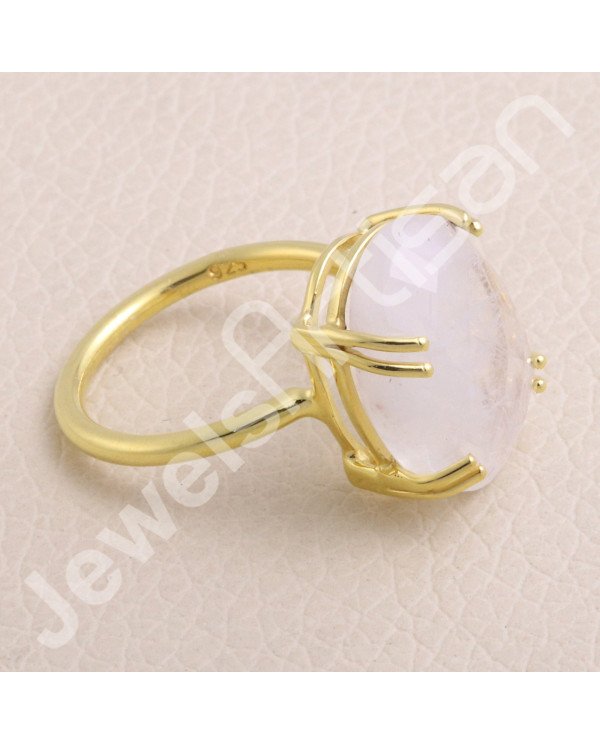Rainbow Moonstone Gold Vermeil Sterling Silver Ring