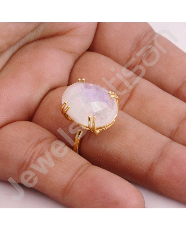 Rainbow Moonstone Gold Vermeil Sterling Silver Ring
