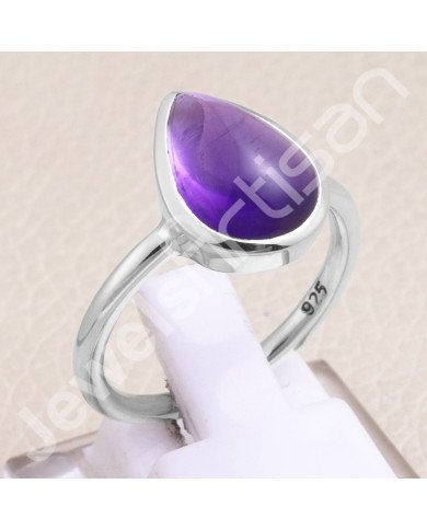 Purple Amethyst Ring Solitaire Gemstone Ring 925 Sterling Silver Ring