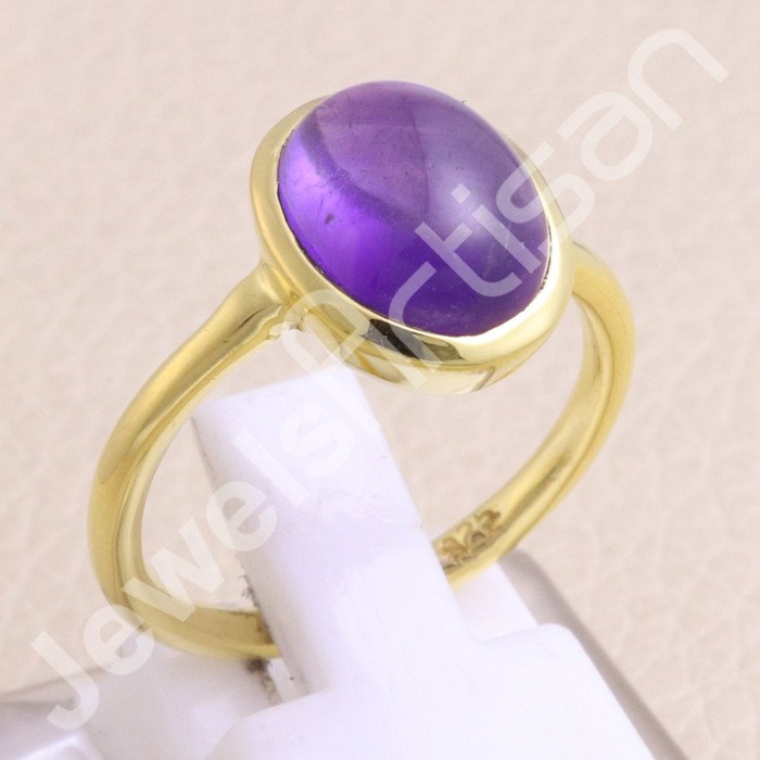 Gold Vermeil Amethyst Gemstone 925 Solid Silver Ring