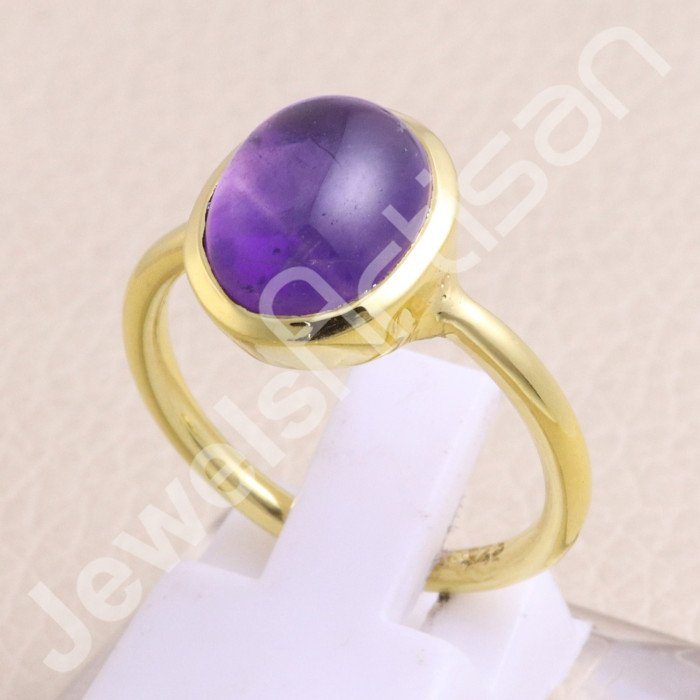 Gold Vermeil Amethyst Gemstone 925 Solid Silver Ring