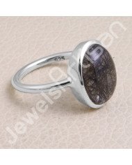 Classic Solitaire Ring Sterling Silver Ring Tourmalinated Quartz Ring