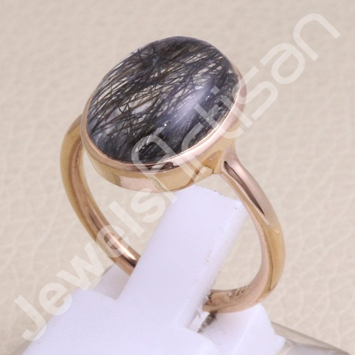 Rose Gold-Plated Tourmalinated Quartz 925 Sterling Silver Ring