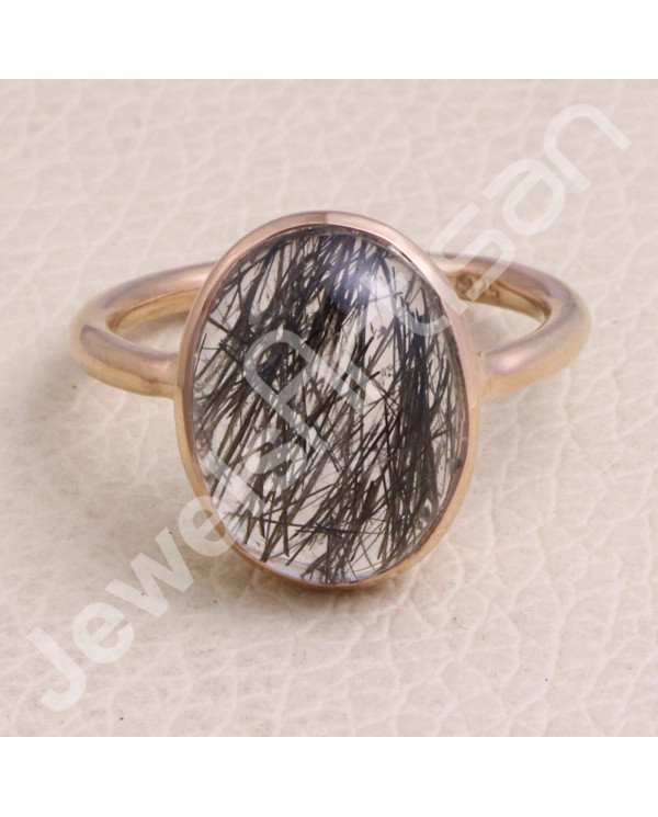 Tourmalinated Quartz Ring 925 Sterling Silver Ring Rose Gold Ring