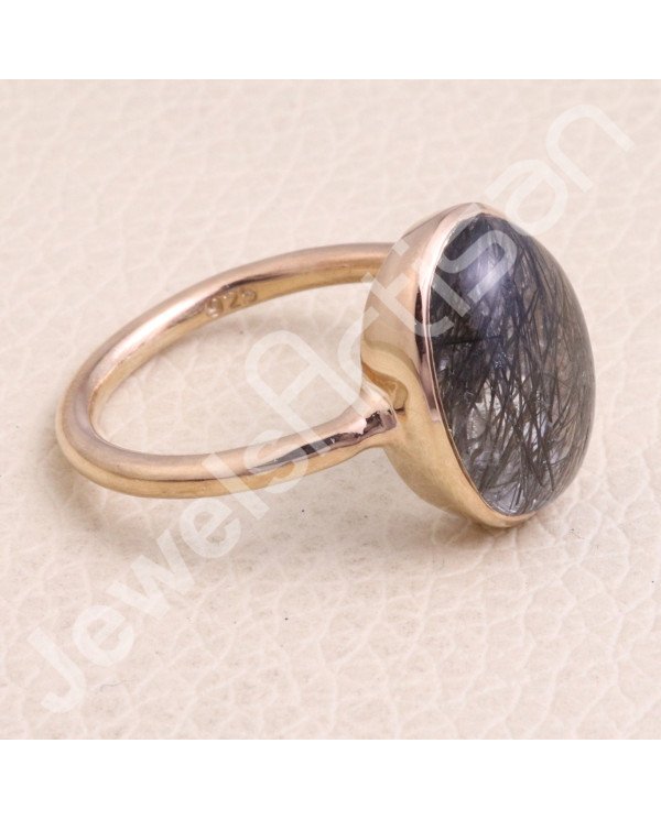 Tourmalinated Quartz Ring 925 Sterling Silver Ring Rose Gold Ring