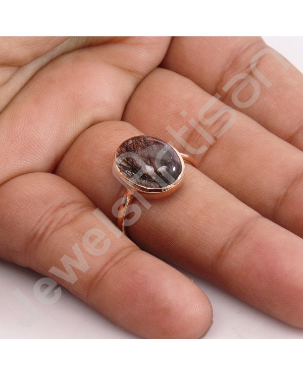 Tourmalinated Quartz Ring 925 Sterling Silver Ring Rose Gold Ring
