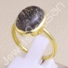 Solid Silver Ring Tourmalinated Quartz Ring 1-Micron Gold-Plated Ring