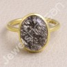 Solid Silver Ring Tourmalinated Quartz Ring 1-Micron Gold-Plated Ring