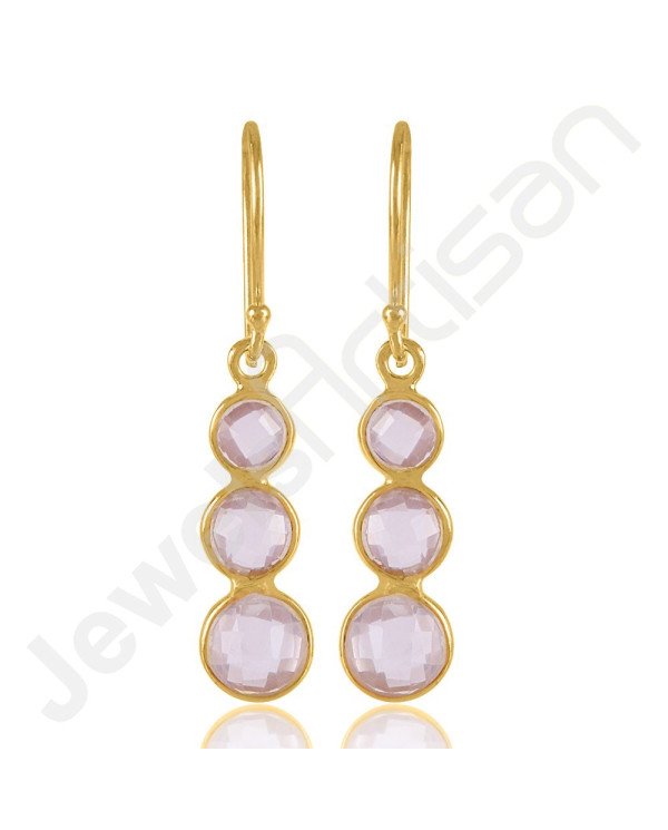 August Birthstone Earrings Rose Quartz Earrings 925 Solid Silver Earrings