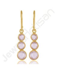 August Birthstone Earrings Rose Quartz Earrings 925 Solid Silver Earrings