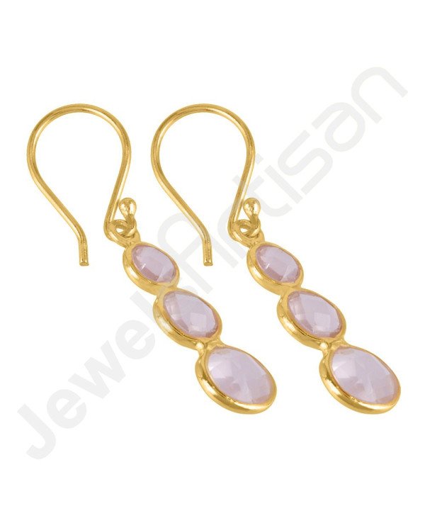 August Birthstone Earrings Rose Quartz Earrings 925 Solid Silver Earrings