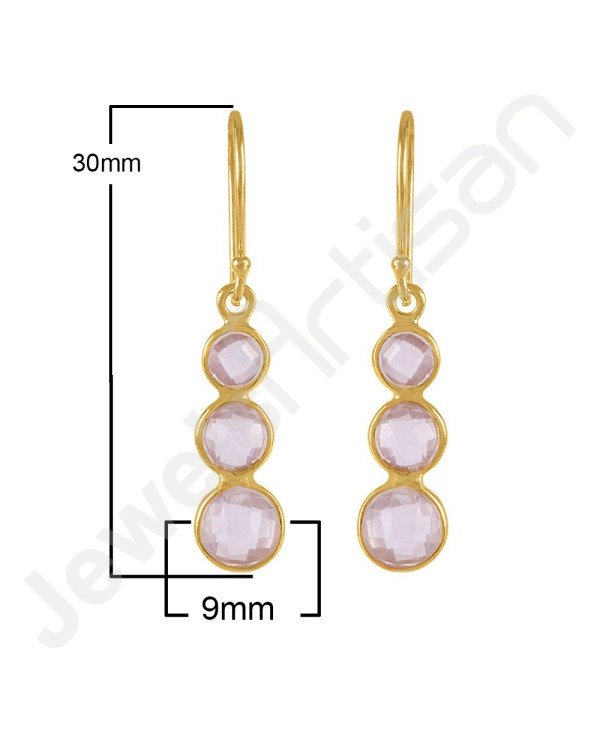 August Birthstone Earrings Rose Quartz Earrings 925 Solid Silver Earrings