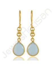 Aqua Chalcedony Earrings Handcrafted Earrings 18 K Gold-Plated Earrings