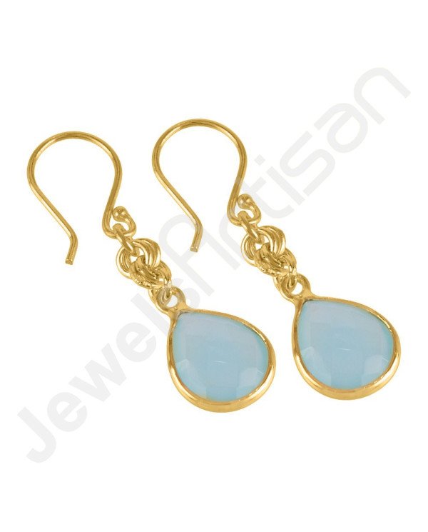 Aqua Chalcedony Earrings Handcrafted Earrings 18 K Gold-Plated Earrings