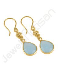 Aqua Chalcedony Earrings Handcrafted Earrings 18 K Gold-Plated Earrings