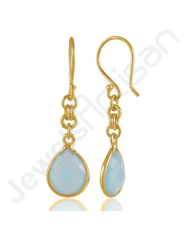 Aqua Chalcedony Earrings Handcrafted Earrings 18 K Gold-Plated Earrings