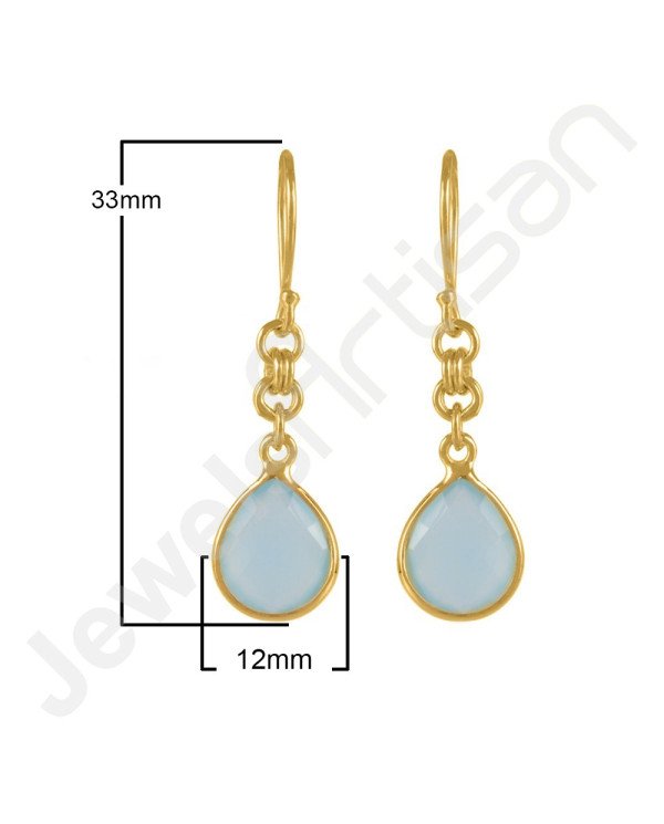 Aqua Chalcedony Earrings Handcrafted Earrings 18 K Gold-Plated Earrings