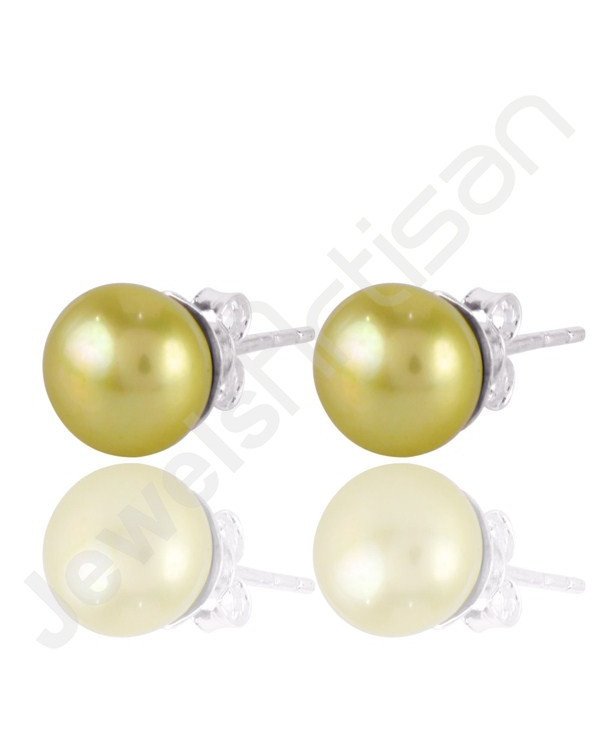 Green Pearl Gemstone Studs 925 Sterling Silver Studs Handmade Studs