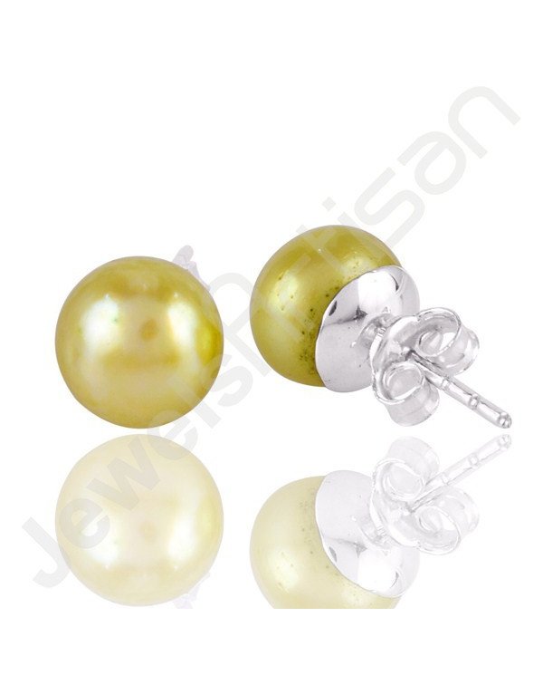Green Pearl Gemstone Studs 925 Sterling Silver Studs Handmade Studs