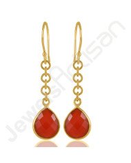 Red Onyx Earrings Handcrafted Earrings 18 K Gold-Plated Earrings