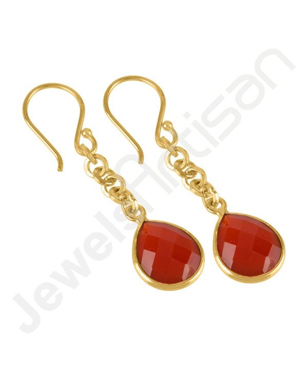 Red Onyx Earrings Handcrafted Earrings 18 K Gold-Plated Earrings