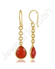 Red Onyx Earrings Handcrafted Earrings 18 K Gold-Plated Earrings