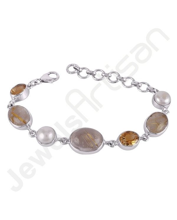 Rutilated Quartz Bracelet Sterling Silver Bracelet Handmade Bracelet