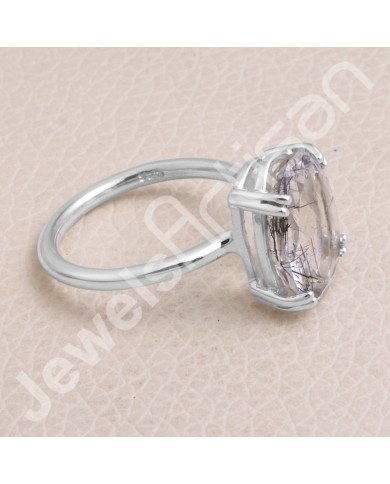 925 Sterling Silver Tourmalinated Quartz Handmade Ring
