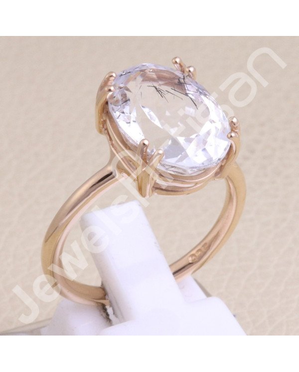 Tourmalinated Quartz Ring 925 Sterling Silver Ring Rose Gold Ring