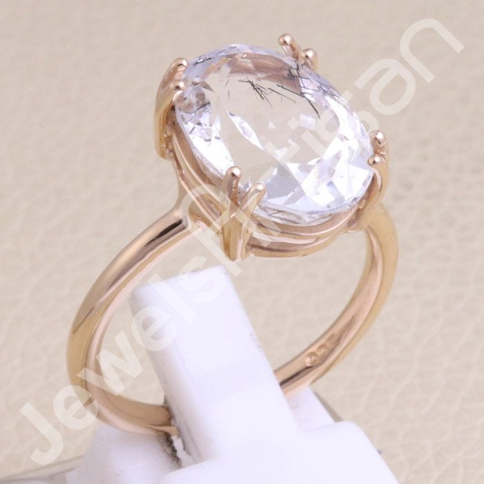 Tourmalinated Quartz Rose Gold-Plated 925 Sterling Silver Ring