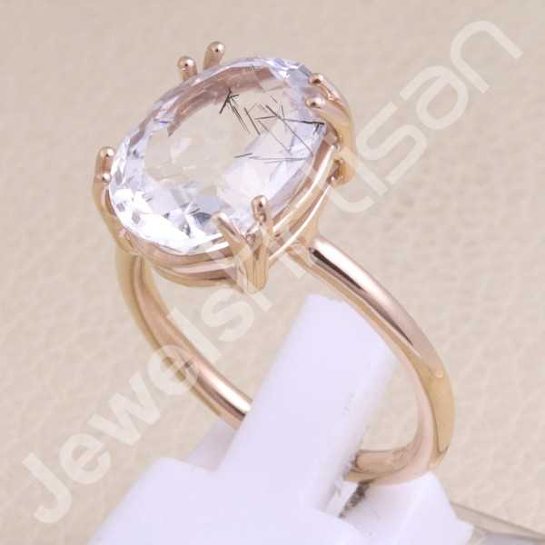 Tourmalinated Quartz Ring 925 Sterling Silver Ring Rose Gold Ring